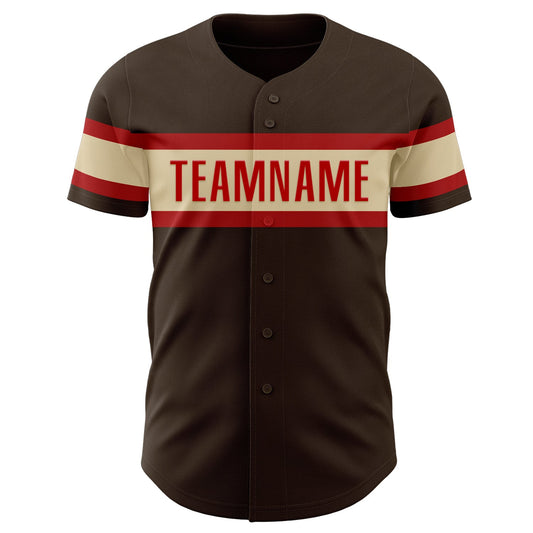Custom Brown Cream-Red Authentic Baseball Jersey - Sky-Custom