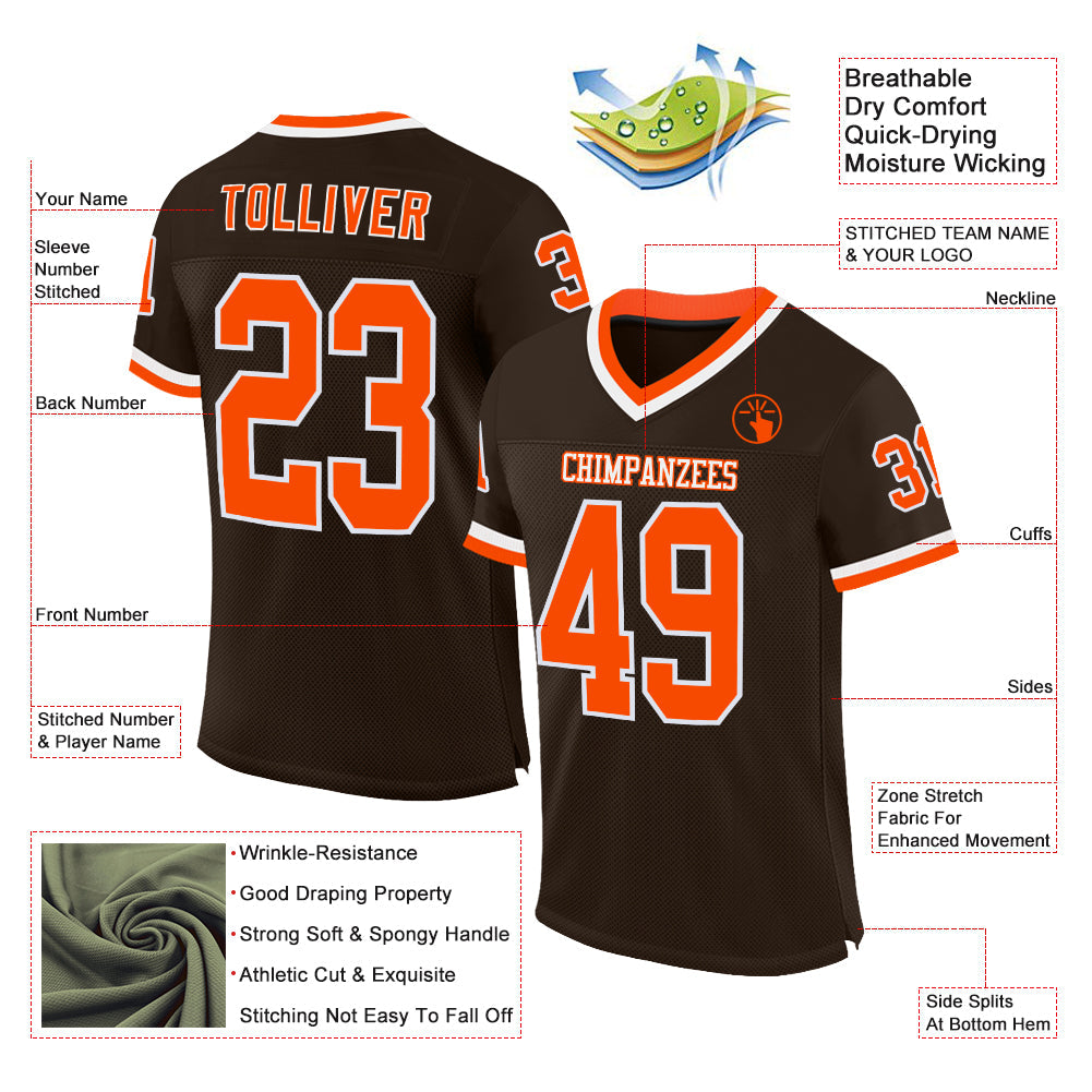 Custom Brown Orange-White Mesh Authentic Throwback Football Jersey - Sky-Custom