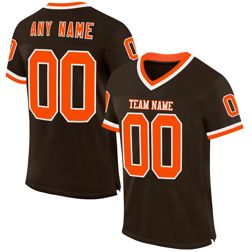 Custom Brown Orange-White Mesh Authentic Throwback Football Jersey - Sky-Custom