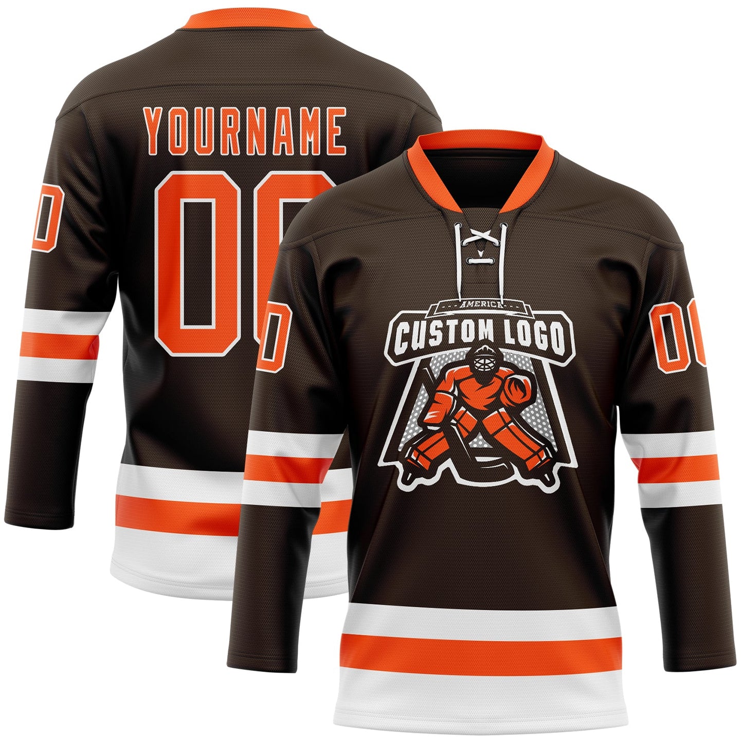 Custom Brown Orange-White Hockey Lace Neck Jersey - Sky-Custom