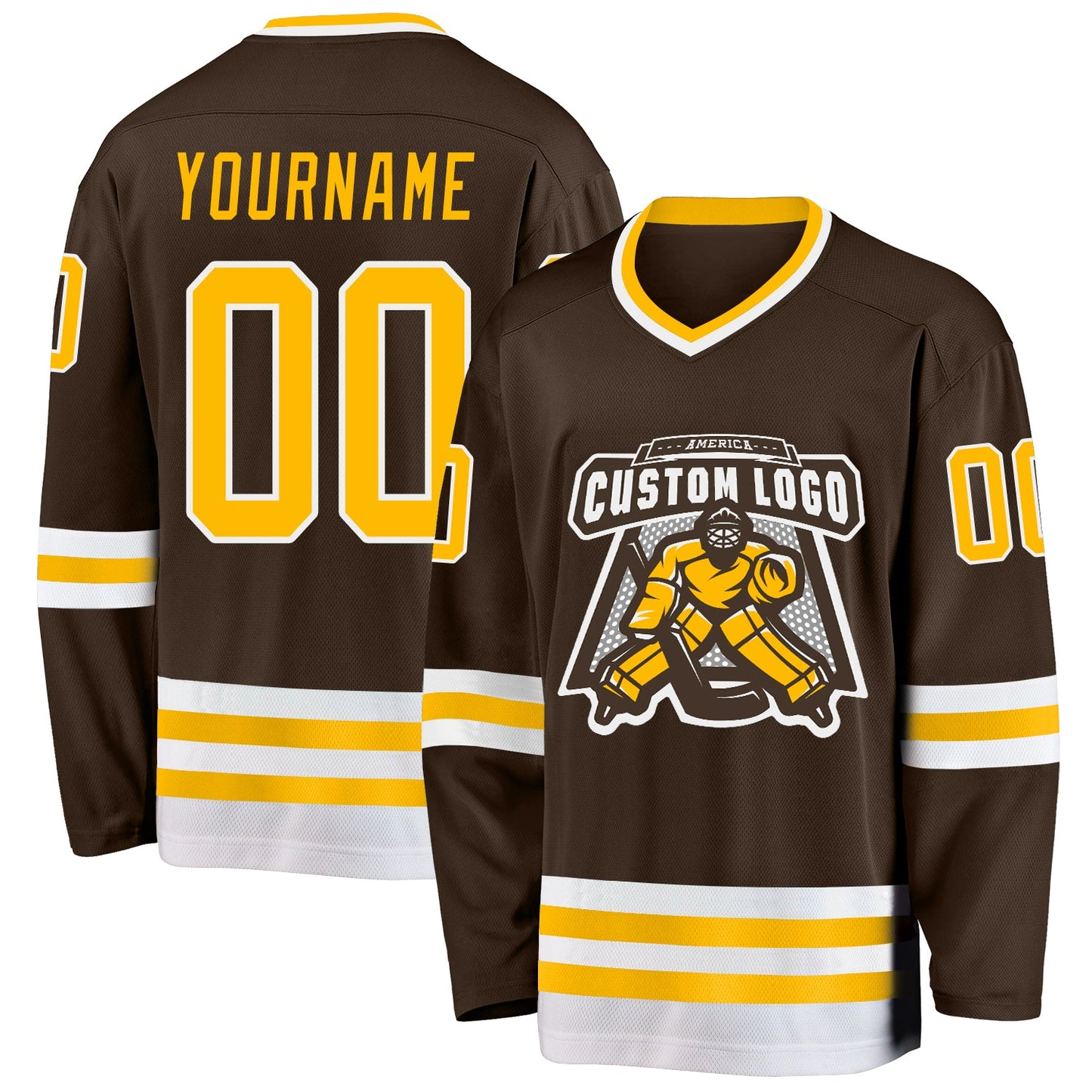 Custom Brown Gold-White Hockey Jersey - Sky-Custom