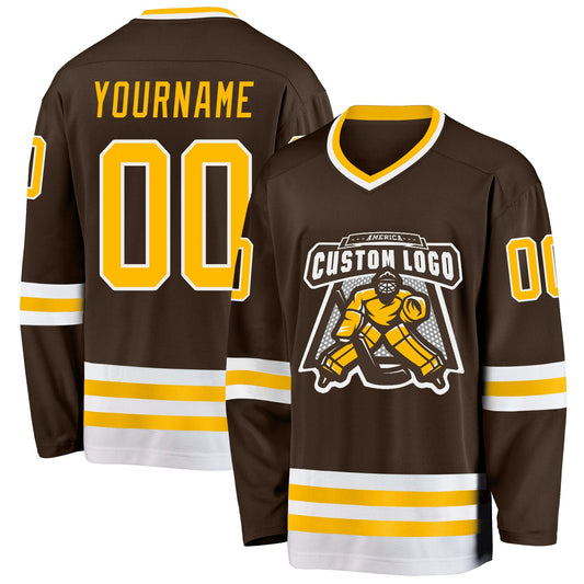 Custom Brown Gold-White Hockey Jersey - Sky-Custom