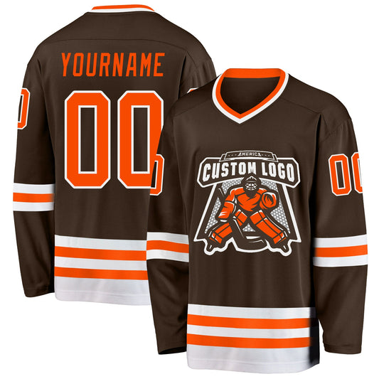 Custom Brown Orange-White Hockey Jersey - Sky-Custom