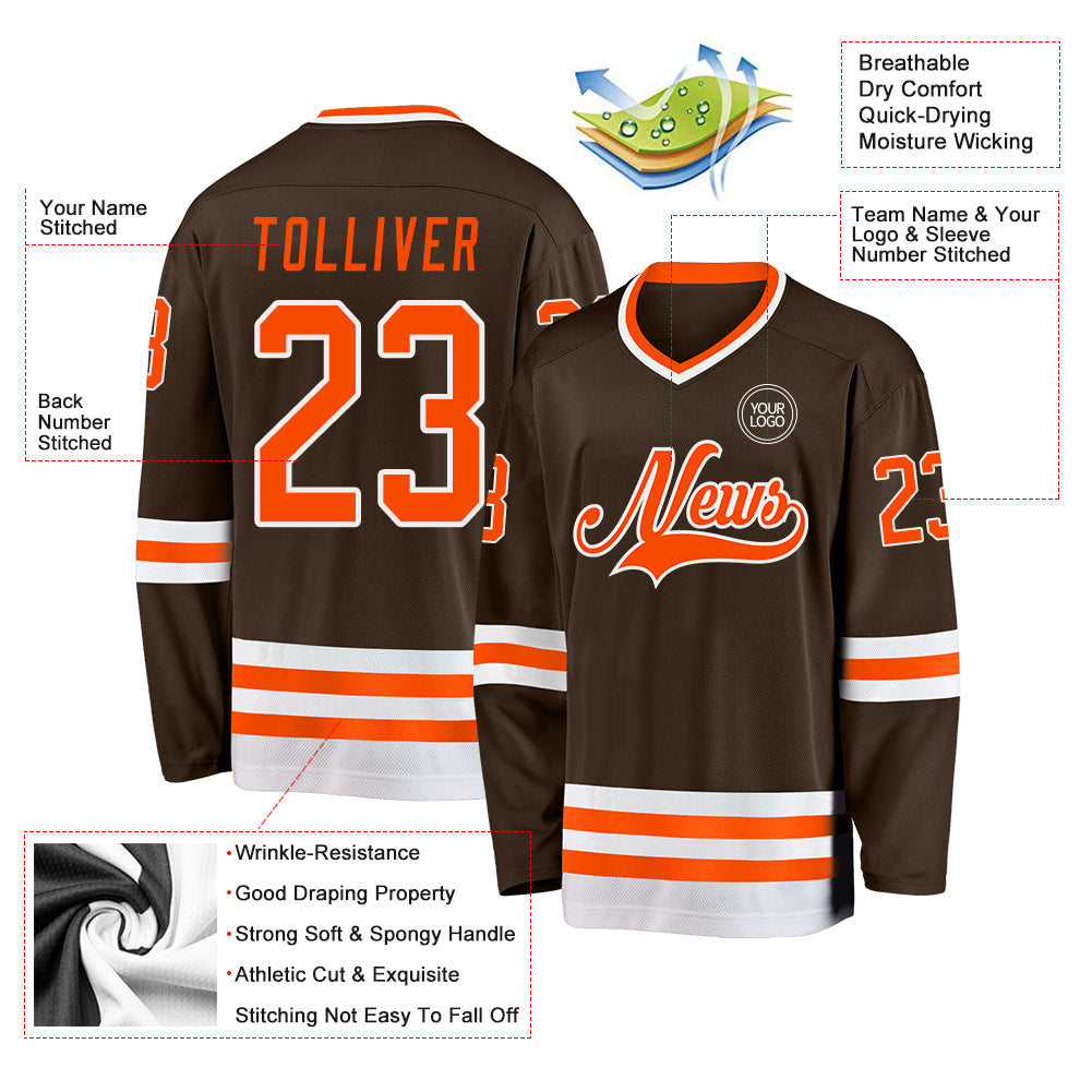 Custom Brown Orange-White Hockey Jersey - Sky-Custom