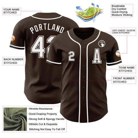 Custom Brown White Authentic Baseball Jersey - Sky-Custom