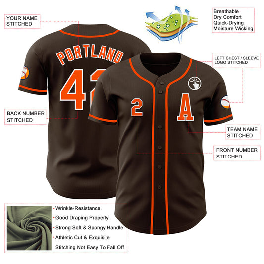 Custom Brown Orange-White Authentic Baseball Jersey - Sky-Custom