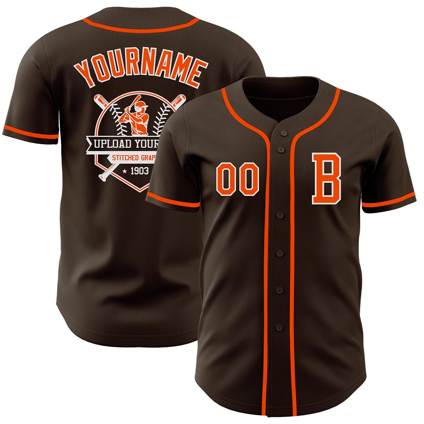 Custom Brown Orange-White Authentic Baseball Jersey - Sky-Custom