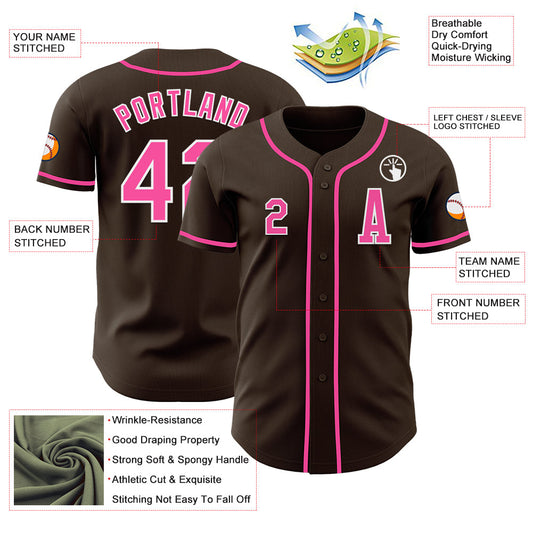 Custom Brown Pink-White Authentic Baseball Jersey - Sky-Custom