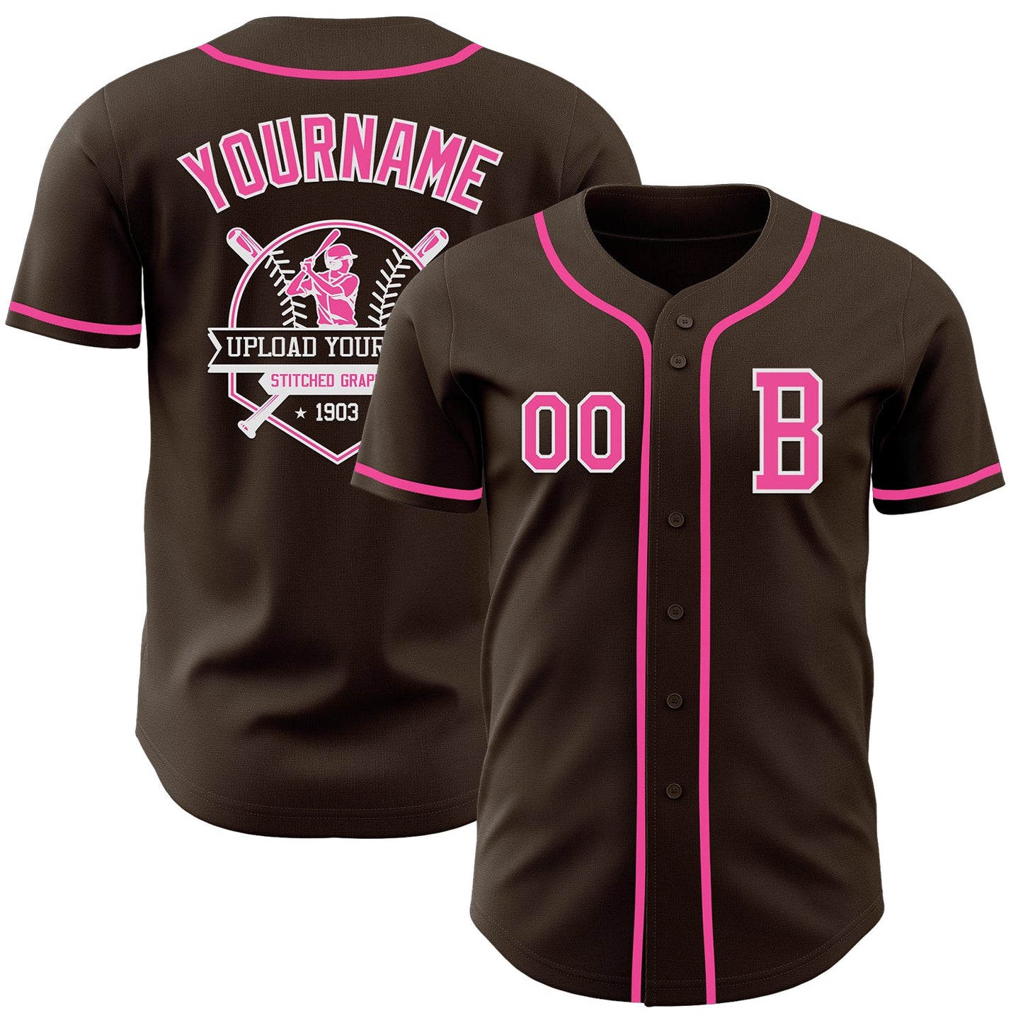 Custom Brown Pink-White Authentic Baseball Jersey - Sky-Custom