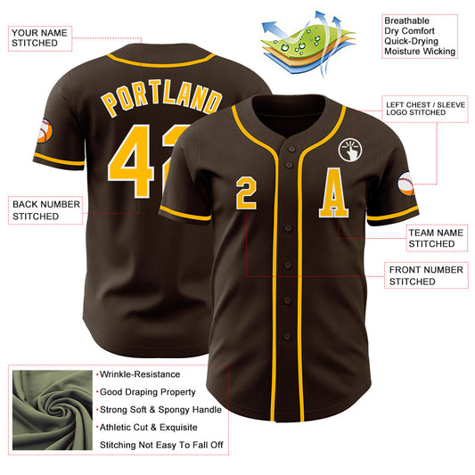 Custom Brown Gold-White Authentic Baseball Jersey - Sky-Custom