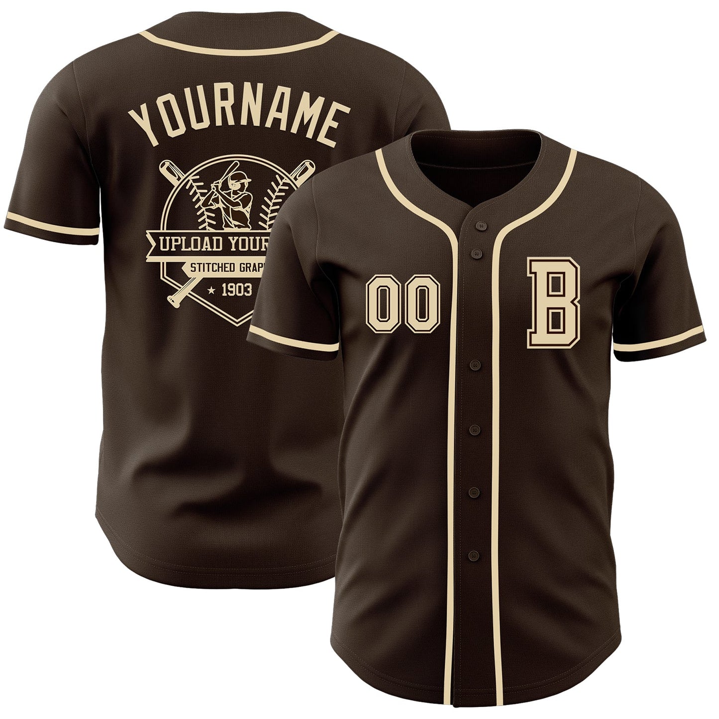 Custom Brown Cream Authentic Baseball Jersey - Sky-Custom