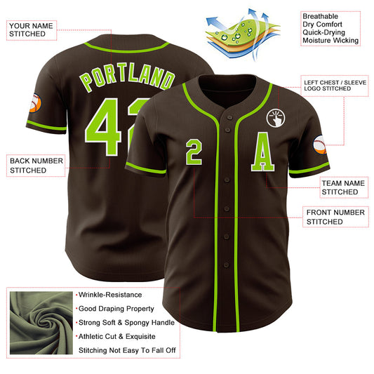 Custom Brown Neon Green-White Authentic Baseball Jersey - Sky-Custom