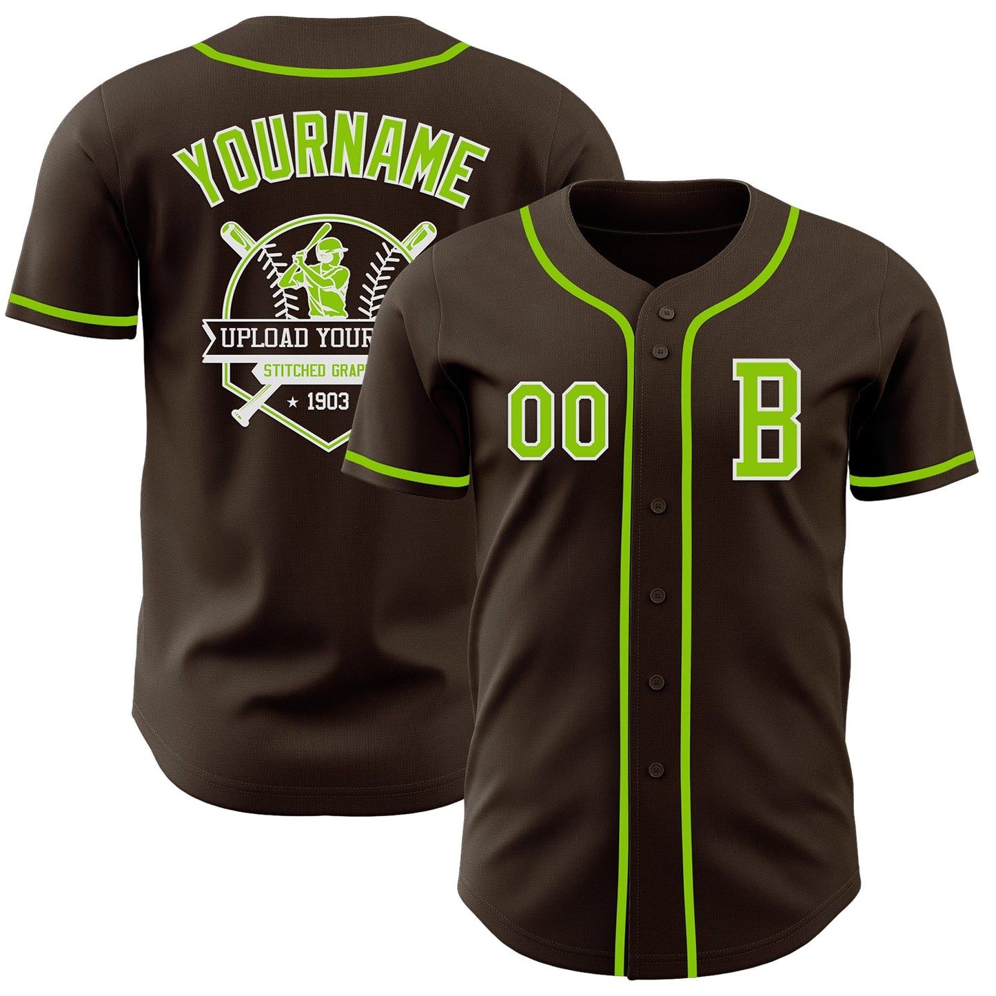 Custom Brown Neon Green-White Authentic Baseball Jersey - Sky-Custom