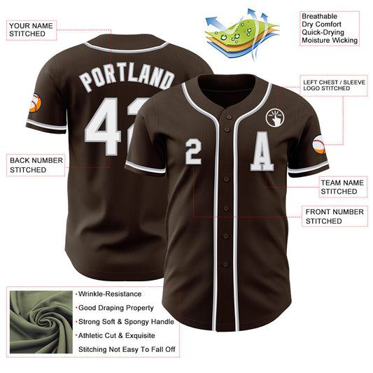 Custom Brown White-Gray Authentic Baseball Jersey - Sky-Custom