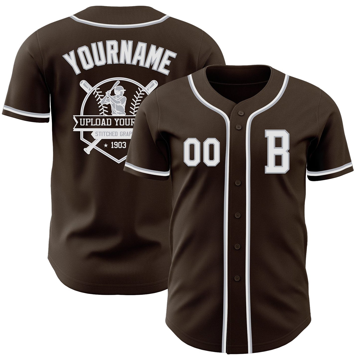 Custom Brown White-Gray Authentic Baseball Jersey - Sky-Custom