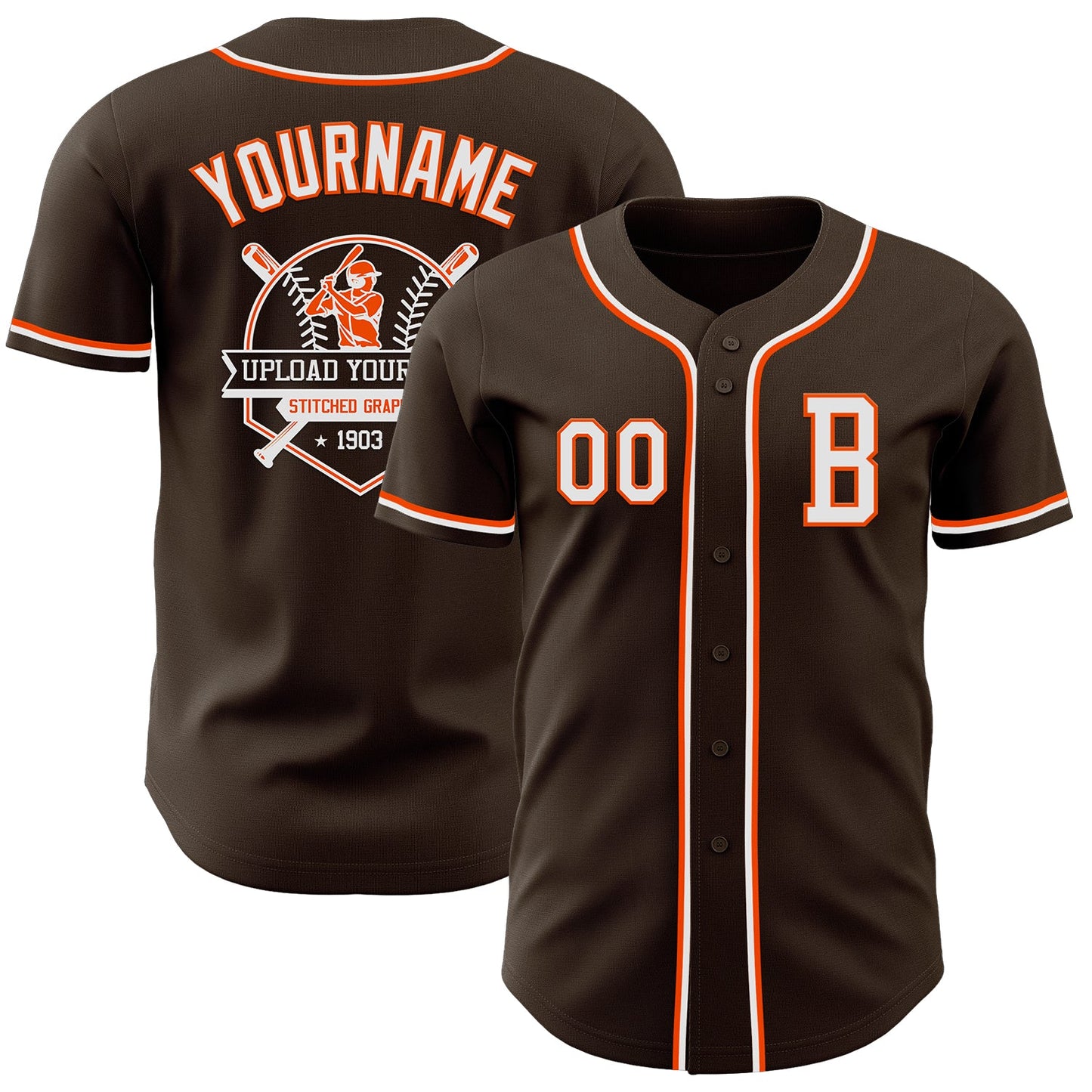 Custom Brown White-Orange Authentic Baseball Jersey - Sky-Custom