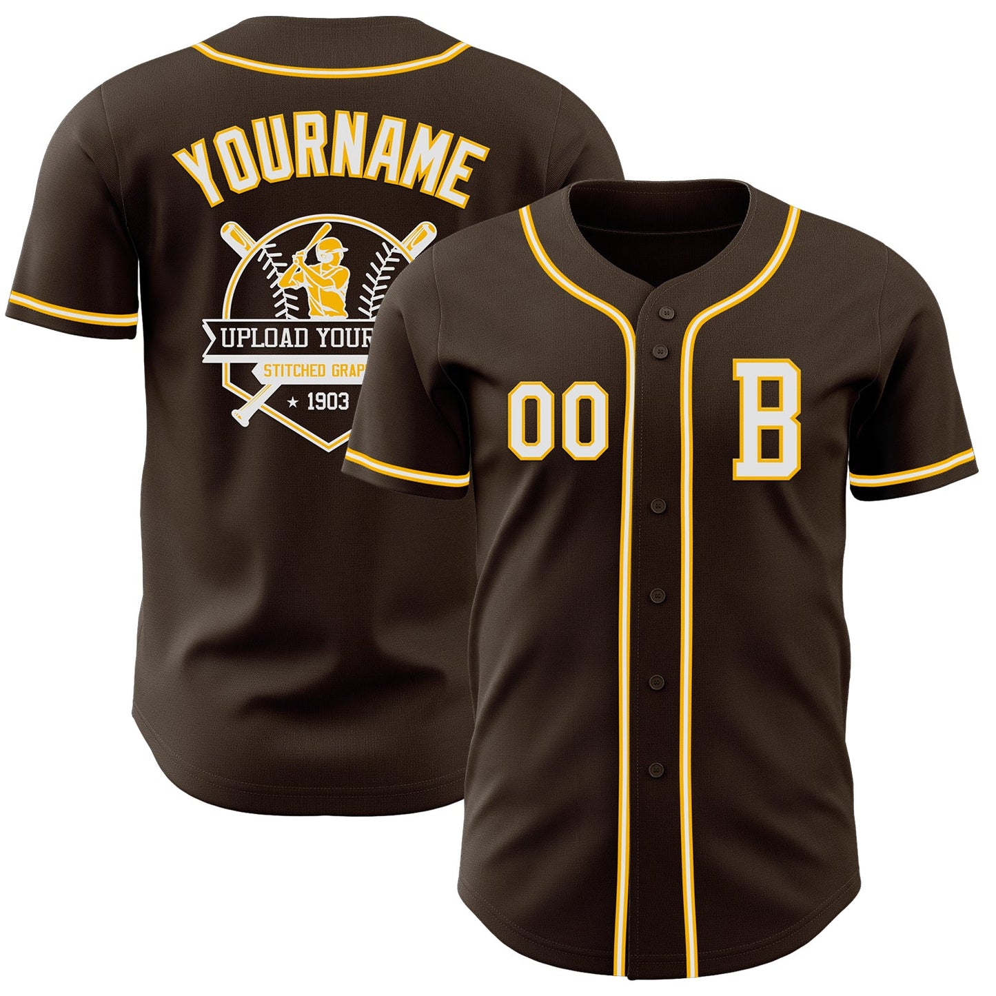Custom Brown White-Gold Authentic Baseball Jersey - Sky-Custom