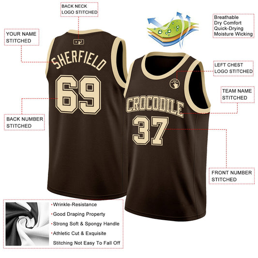 Custom Brown Cream Authentic Basketball Jersey - Sky-Custom
