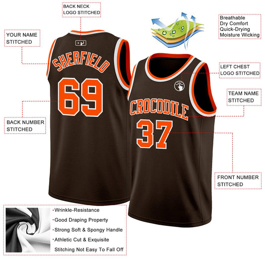 Custom Brown Orange-White Authentic Basketball Jersey - Sky-Custom