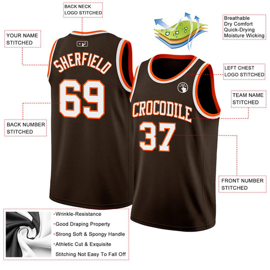 Custom Brown White-Orange Authentic Basketball Jersey - Sky-Custom