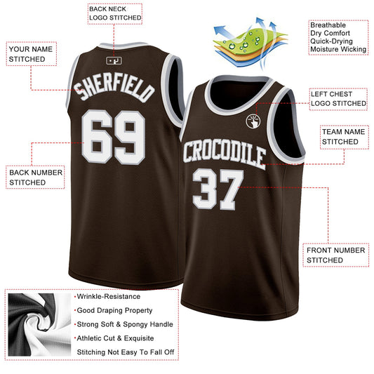 Custom Brown White-Gray Authentic Basketball Jersey - Sky-Custom