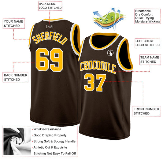 Custom Brown Gold-White Authentic Basketball Jersey - Sky-Custom