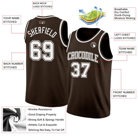 Custom Brown White Authentic Basketball Jersey - Sky-Custom