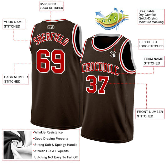 Custom Brown Red-White Authentic Basketball Jersey - Sky-Custom