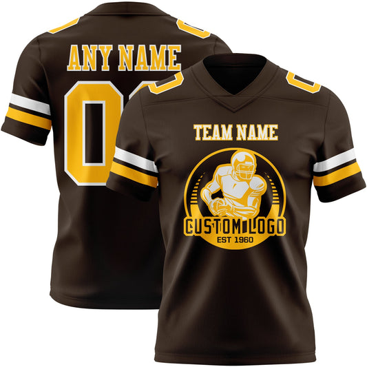 Custom Brown Gold-White Mesh Authentic Football Jersey - Sky-Custom