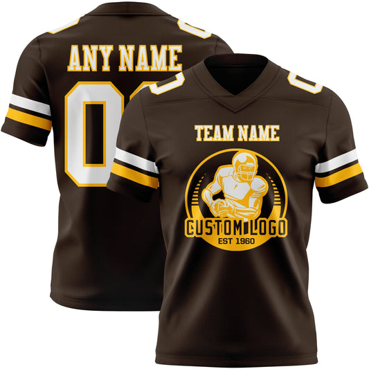 Custom Brown White-Gold Mesh Authentic Football Jersey - Sky-Custom