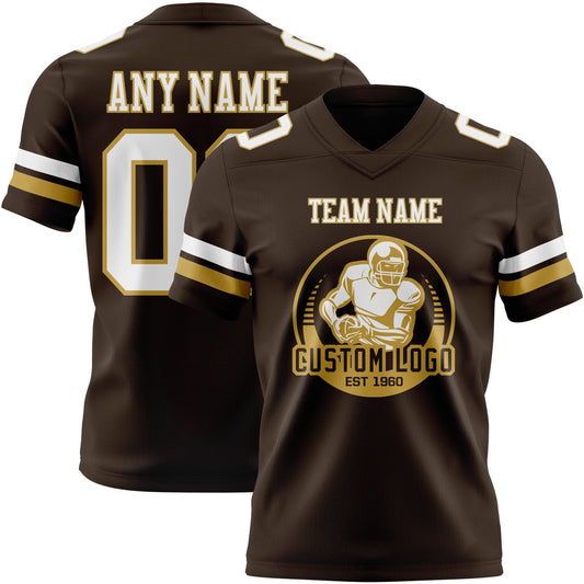 Custom Brown White-Old Gold Mesh Authentic Football Jersey - Sky-Custom