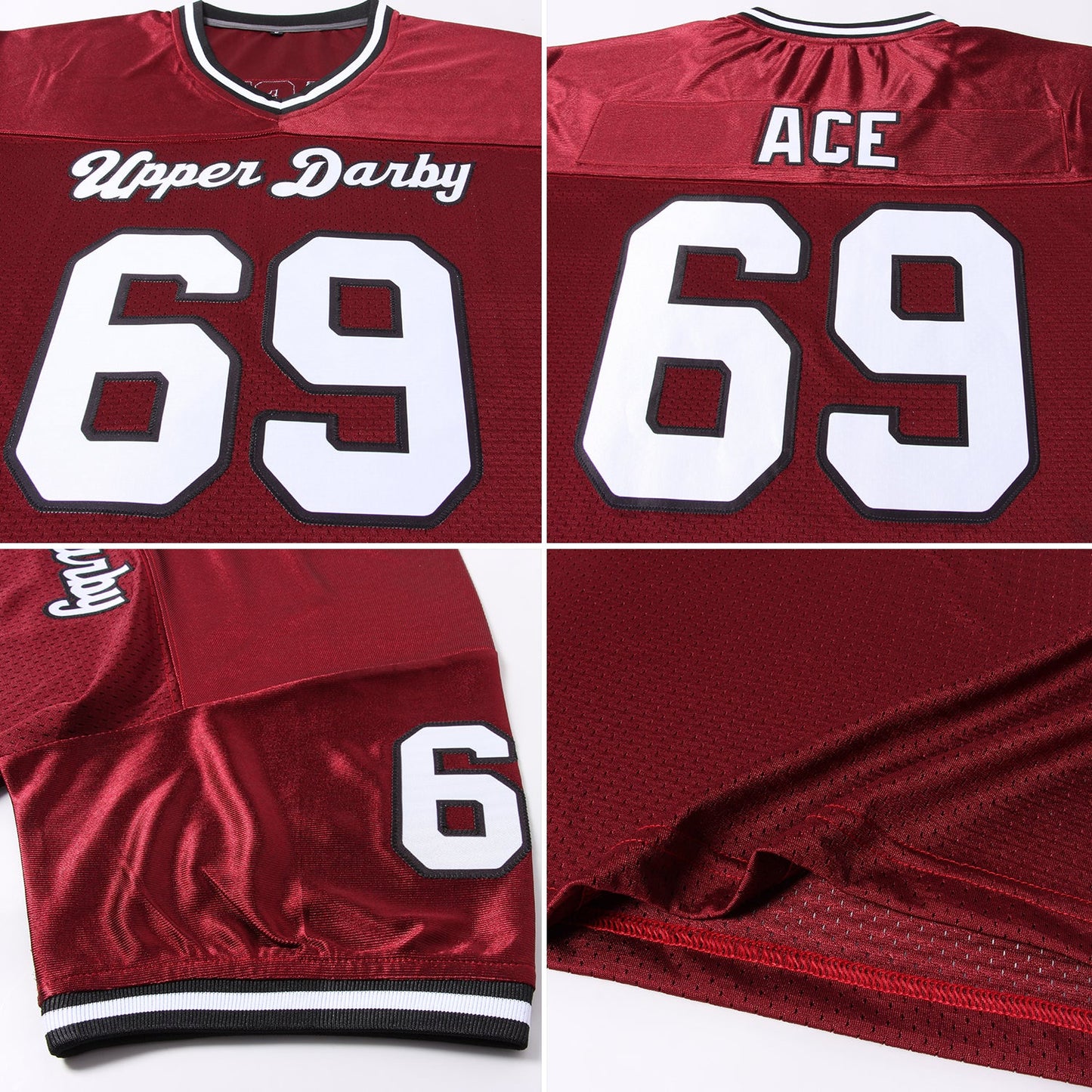 Custom Burgundy White-Black Mesh Authentic Throwback Football Jersey - Sky-Custom