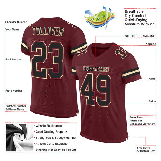 Custom Burgundy Black-Cream Mesh Authentic Football Jersey - Sky-Custom