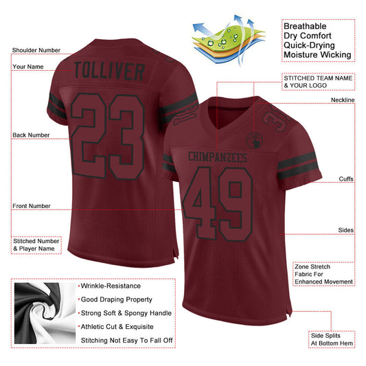 Custom Burgundy Burgundy-Black Mesh Authentic Football Jersey - Sky-Custom