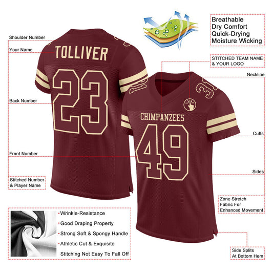Custom Burgundy Burgundy-Cream Mesh Authentic Football Jersey - Sky-Custom