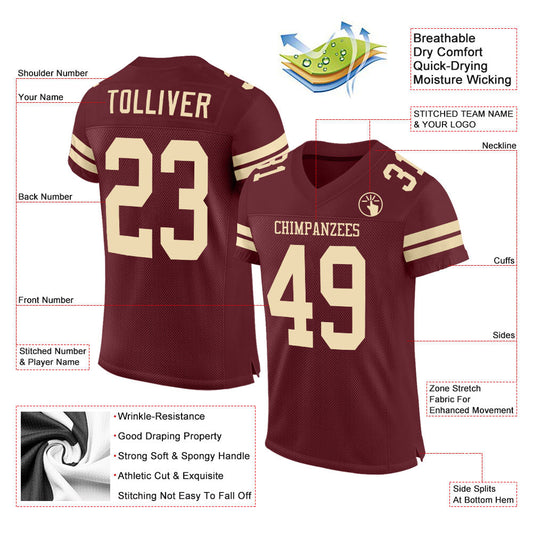 Custom Burgundy Cream Mesh Authentic Football Jersey - Sky-Custom