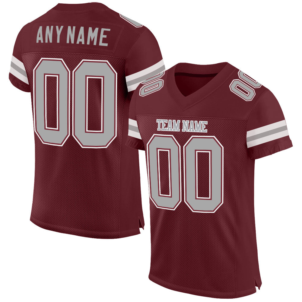 Custom Burgundy Gray-White Mesh Authentic Football Jersey - Sky-Custom