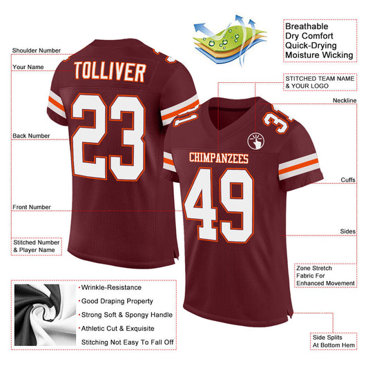 Custom Burgundy White-Orange Mesh Authentic Football Jersey - Sky-Custom