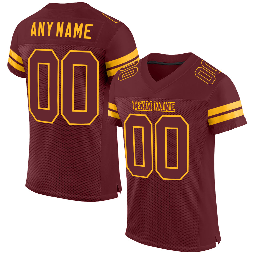 Custom Burgundy Burgundy-Gold Mesh Authentic Football Jersey - Sky-Custom