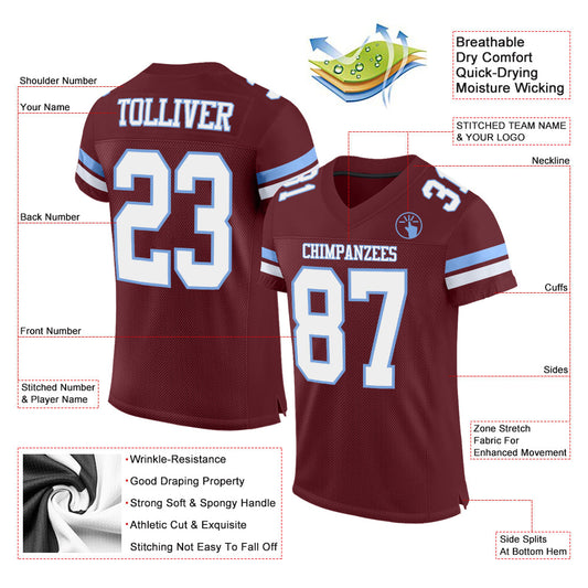 Custom Burgundy White-Light Blue Mesh Authentic Football Jersey - Sky-Custom