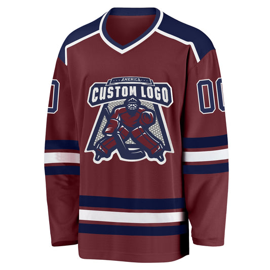 Custom Burgundy Navy-White Hockey Jersey - Sky-Custom