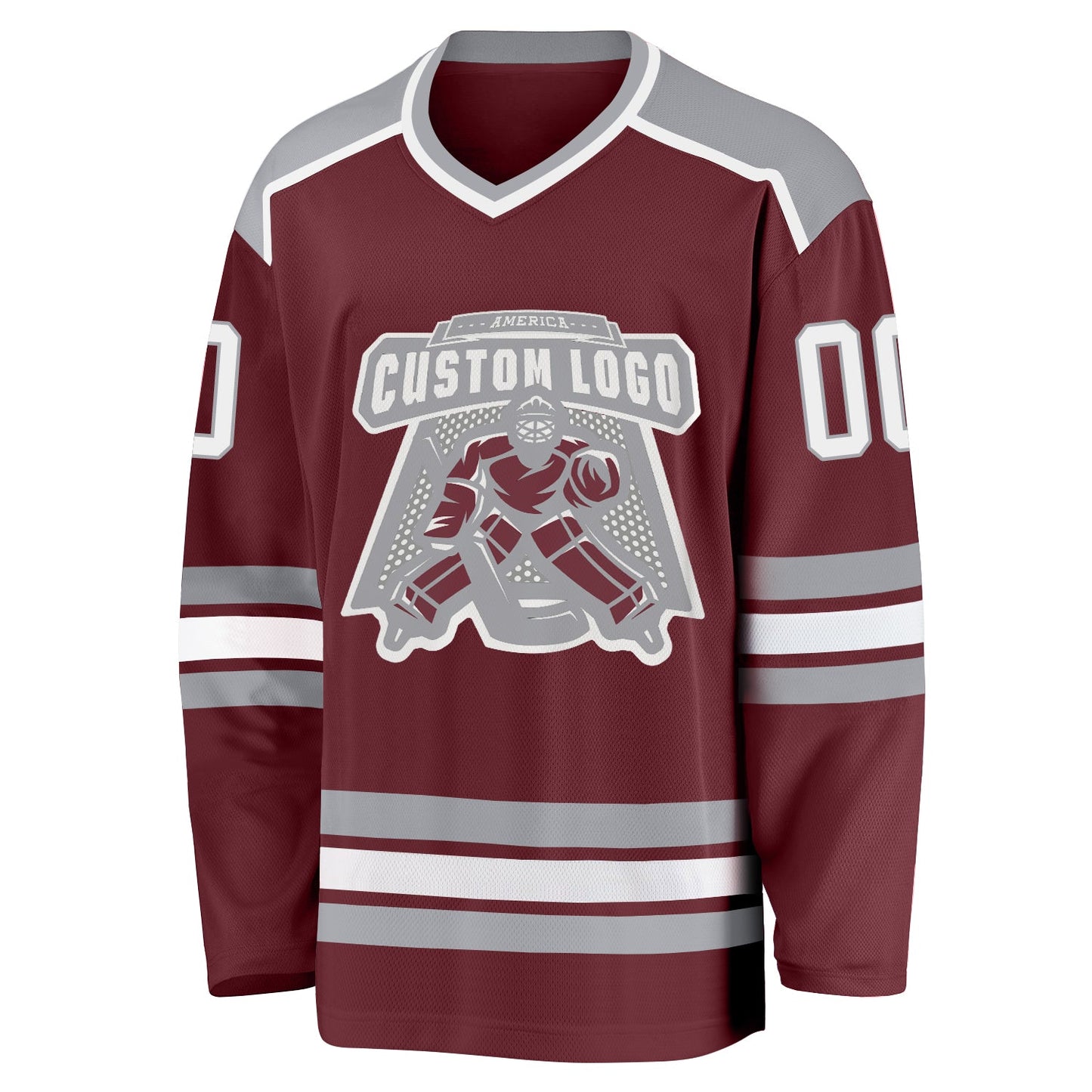 Custom Burgundy White-Gray Hockey Jersey - Sky-Custom