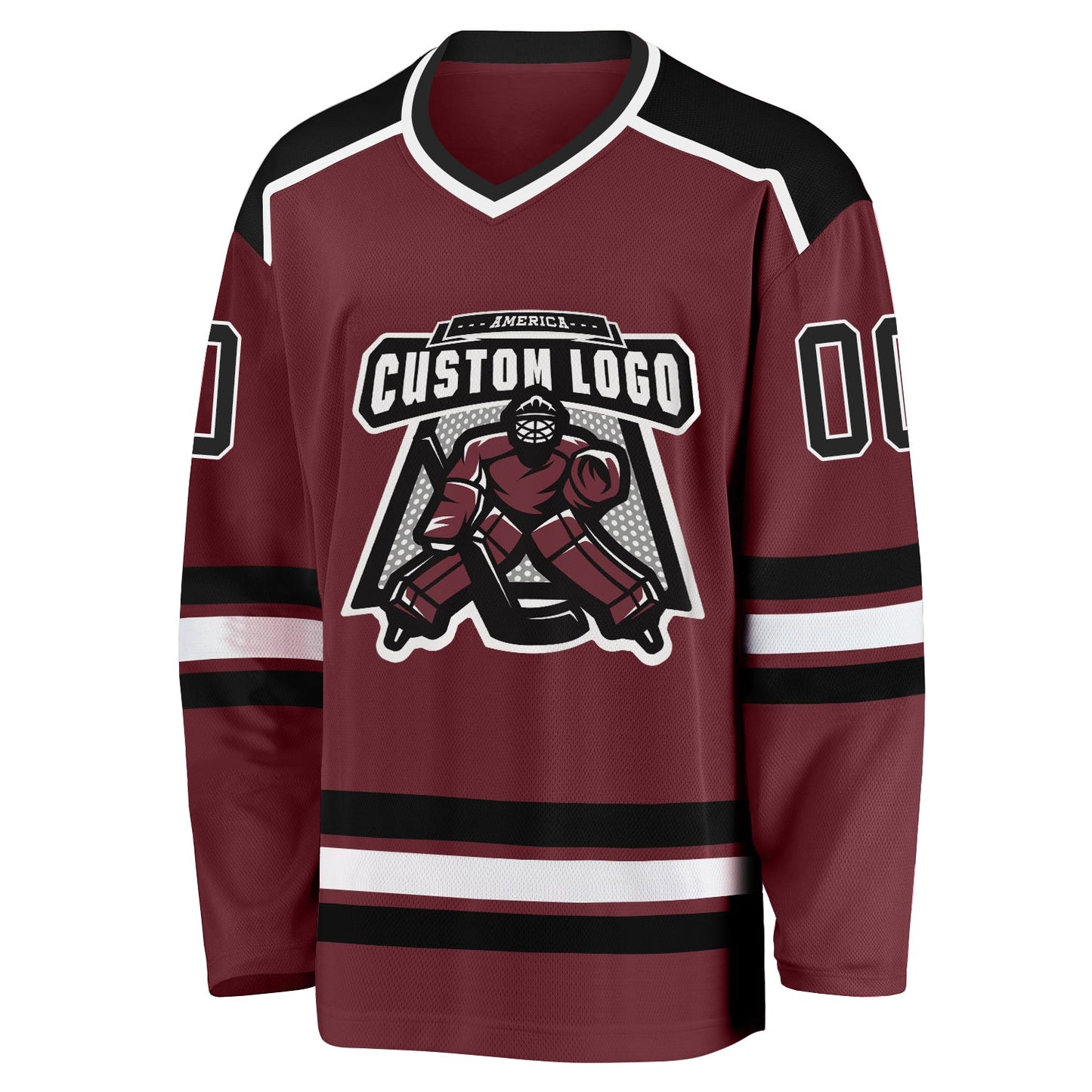 Custom Burgundy Black-White Hockey Jersey - Sky-Custom