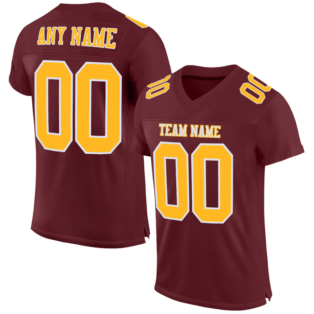 Custom Burgundy Gold-White Mesh Authentic Football Jersey - Sky-Custom