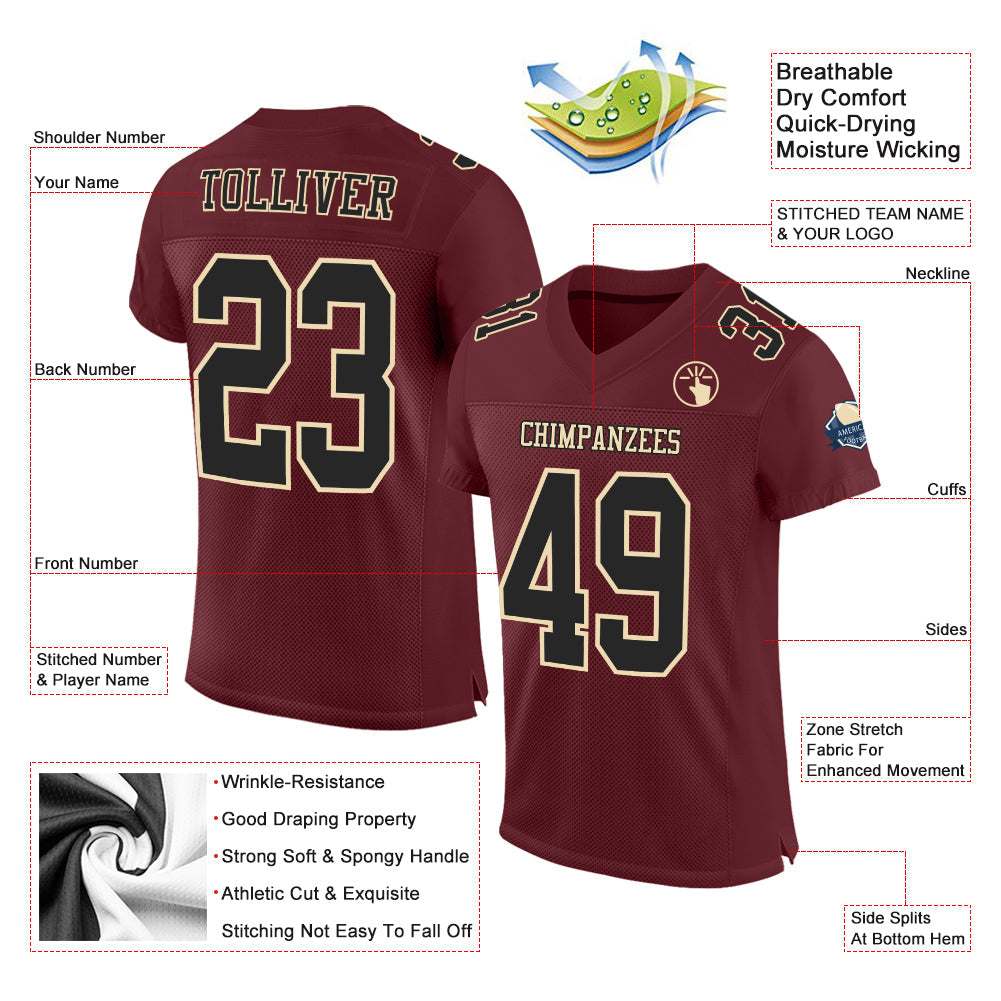 Custom Burgundy Black-Cream Mesh Authentic Football Jersey - Sky-Custom