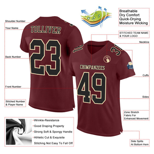 Custom Burgundy Black-Cream Mesh Authentic Football Jersey - Sky-Custom