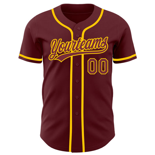Custom Burgundy Yellow Authentic Baseball Jersey - Sky-Custom