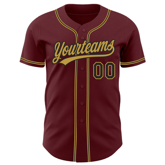 Custom Burgundy Black-Old Gold Authentic Baseball Jersey - Sky-Custom