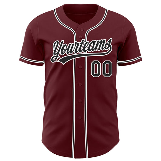 Custom Burgundy Black-White Authentic Baseball Jersey - Sky-Custom