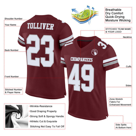 Custom Burgundy White-Gray Mesh Authentic Football Jersey - Sky-Custom